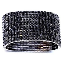 Rhinestone Bracelet Stretch, Black 12 Row Crystal Pageant Jewelry