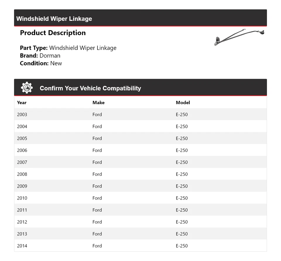 Para Ford E-250 Dorman 2003-2014 limpiaparabrisas acoplamiento 2004 2005 2006 2007 Foto 2 de 4