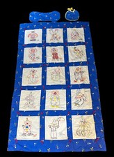 Vintage Clown Circus Quilt Baby Blanket Handmade Crib Set Blue White Bib
