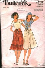 4761 Vintage Butterick SEWING Pattern Misses T Shirt Skirt Button Front OOP 10