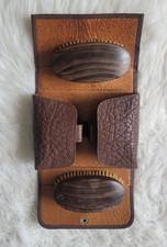 Vintage Brushes Set of 2 Grooming Set Travel Leather Case Brown USA