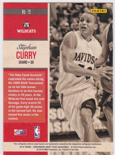 STEPHEN CURRY Old School Farben ENTWURF AUSWAHL College Basketball Karte KRIEGER! - Bild 2 von 2