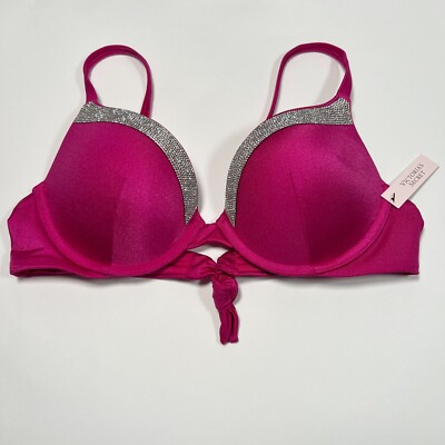 Victoria Secret 36D VERY SEXY Push Up Bikini Top Shine Trim Berry Blush
