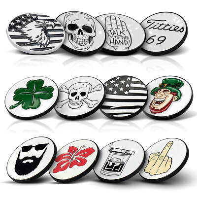 Ball Tatt - Golf Ball Markers Die-Struck Metal, Enamel Coated, Hat Clips