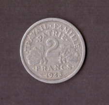 Frankreich 1943 M&uuml;nze 2 Francs TRAVAIL FAMILLE PATRIE sehr sch&ouml;n