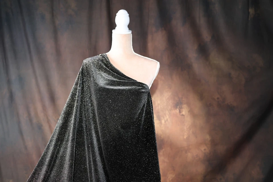 Tela de terciopelo negro-dorado brillante 4 vías elástico por yarda SSVG-Negro-Dorado Foto 4 de 4