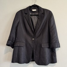 Coldwater Creek Linen Blend One Button Blazer 3/4 Sleeves Classic Minimalist 14
