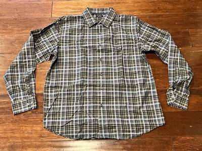 APT 9 Black Gray Blue Plaid Check Mens Large Button Up Down Long Sleeve Shirt