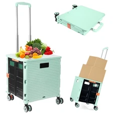 Foldable Utility Cart Folding Portable Rolling Crate Handcart Shopping Trolle...