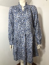 Gap Womens Medium Dress Blue Floral Ruffle Neck Half Button Longsleeves Tiered