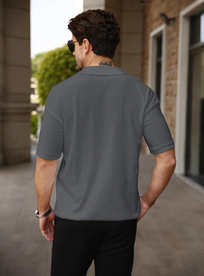 T-shirt polo homme Polówka Pull Slim Fit Élégant Gris Blanc 3XL - Photo 4/4