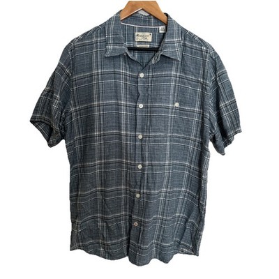 Linen Plaid Shirt Weather Proof Men  Classic Cozy Beach Large 22 P To P  29 L