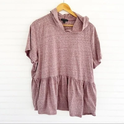 Lane Bryant Hoodie Top 22/24 Mauve Peplum Short Sleeve Heathered Knit Pullover - Image 1 of 4