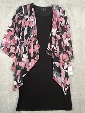 Women's R & K black sheath dress/attached sheer floral jacket Size 8 *SHIPS FREE