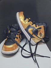 AUTHENTIC Air Jordan 1 Mid SE GS Black Metallic Gold Junior Kid- US 7C