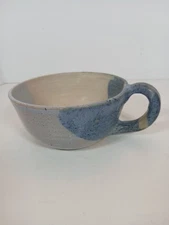 Studio Art Pottery Large Stoneware Coffee Tea Cup Mug Signed Blue Tones 1999