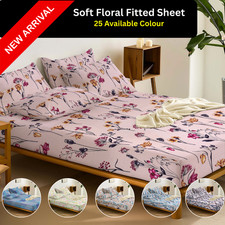 Luxury Printed Fitted Sheet Soft Floral Bed Sheets Single Double King Super King