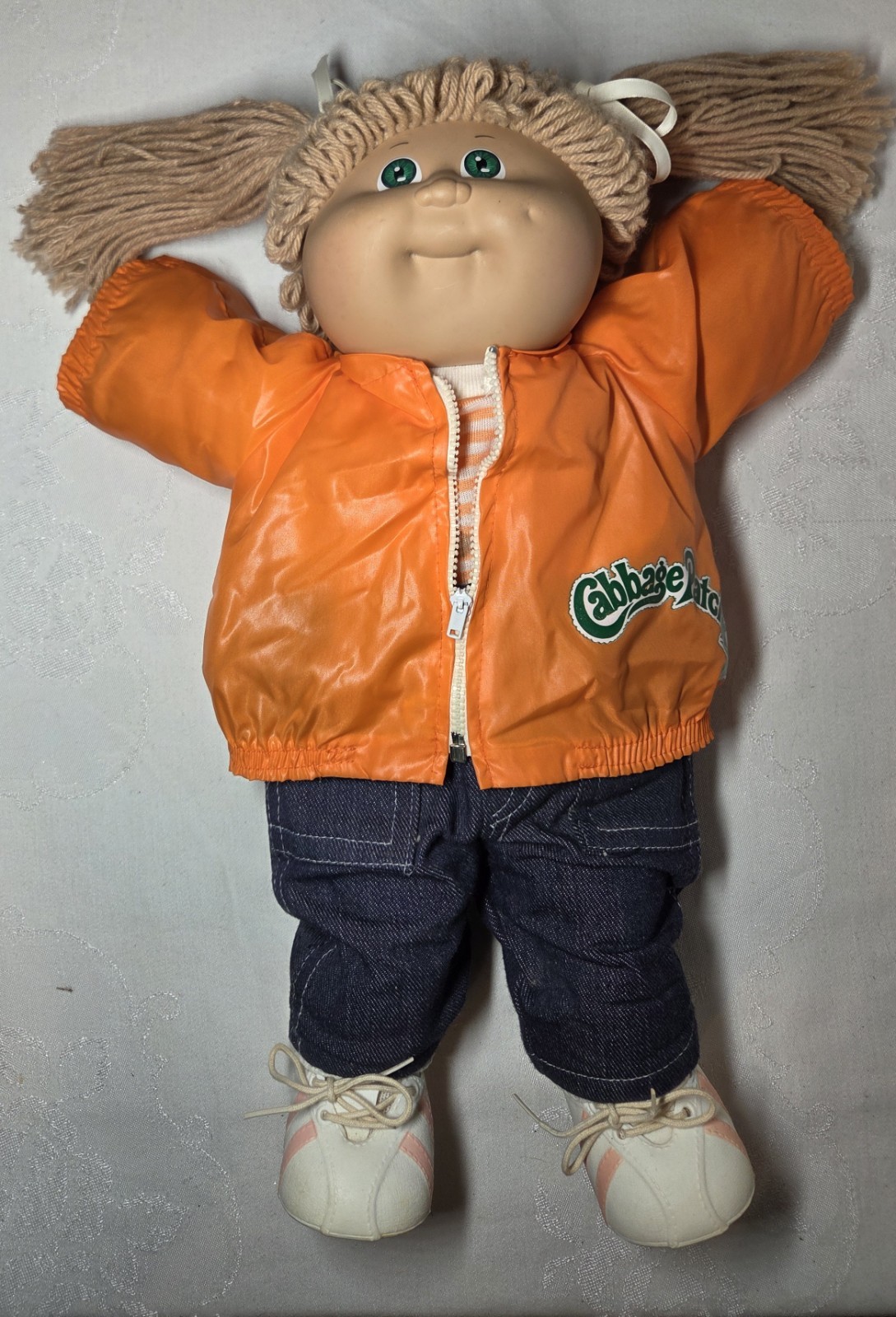 1985 Original Cabbage Patch Kids Blonde Hair With Green Eyes Orange Jacket/Jeans