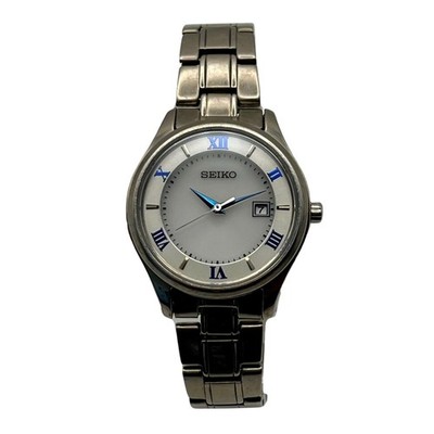 SEIKO Solar V137-0DG0 Titanium Watch White Dial Roman Numerals Date Japan