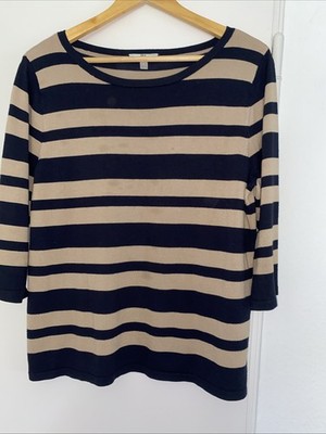 DAMENPULLOVER PETER HAHN GR 44 BLOCKSTREIFEN MARINE BEIGE 3/4 ARM 89% VISCOSE