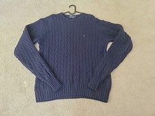 Polo Ralph Lauren Pure Lambswool Blue Cable Knit Sweater Horse Men's Size XL/L 
