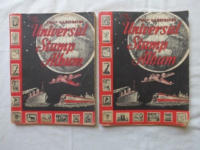old GROSSMAN STAMP CO. THE UNIVERSAL STAMP ALBUMS (2) 1950 & 1953 some stamps