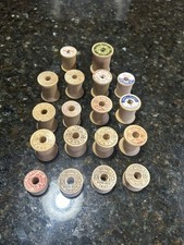 Vintage Lot of 18 Empty Wooden Sewing Thread Spools. Various Brands. 15, 20 cent