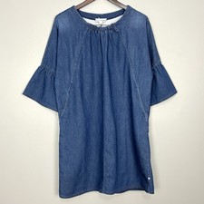 Neon Buddha Denim Shift Dress Women’s Size S Bell Sleeves Pockets Boho Artsy