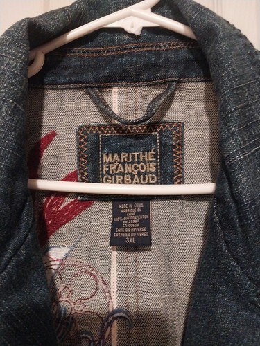 Marithe francois girbaud Men's Size 3XL Blue denim jacket Designed Back Pockets - Picture 5 of 9