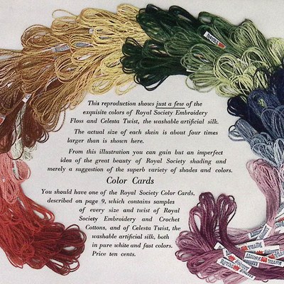 Royal Society Embroidery Floss & Celest Twist SAMPLE Catalog Page E T Howard Co