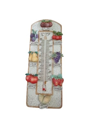 Vintage Keramik Thermometer mit Obst Designs Innen/Außen 10,5'' Kitsch 