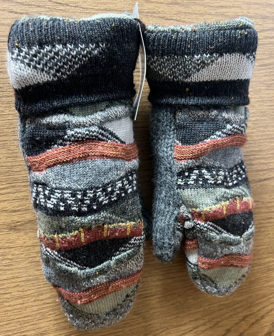 Wool Sweater Mittens Upcycled Repourposed Multicolor Sherpa Fleece Lined