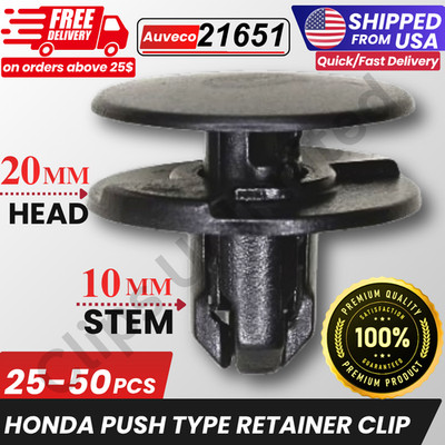 A 21651 Push Type Retainer 20mm Head 10mm Stem Honda 91501-TR0-003, 25-1000PCS