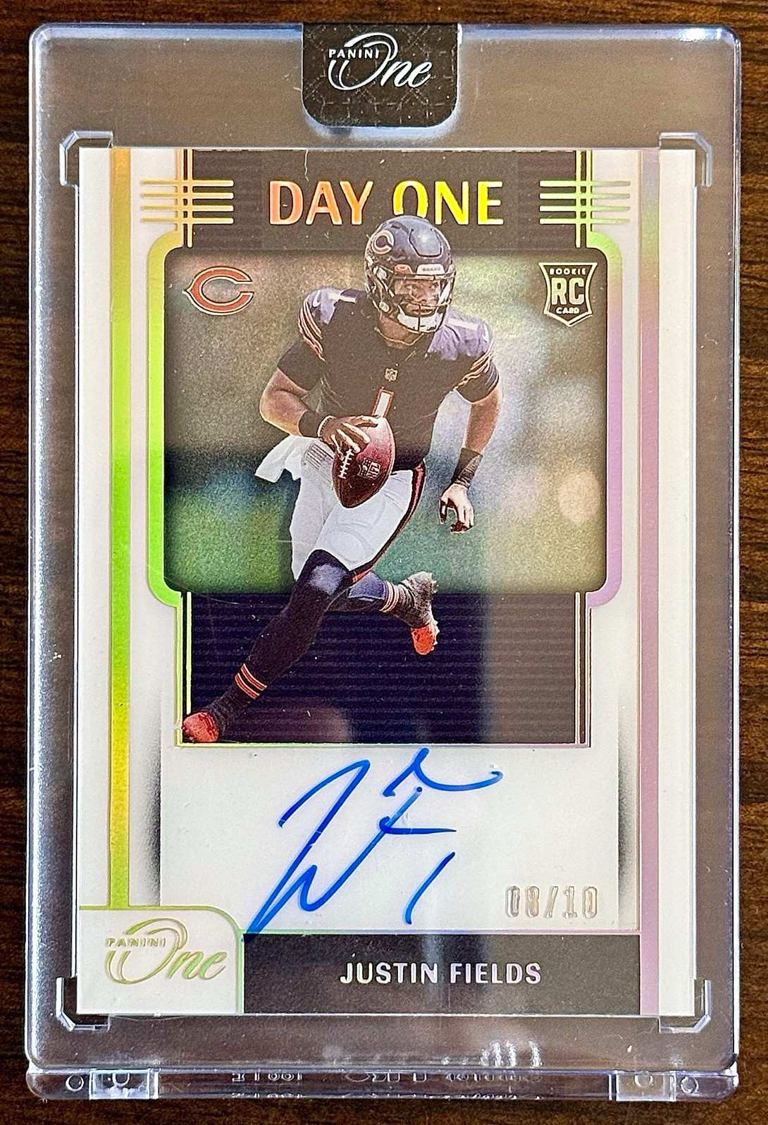Justin Fields 2021 Panini One Day One RC Auto 8/10 Rookie SSP #104 Bears