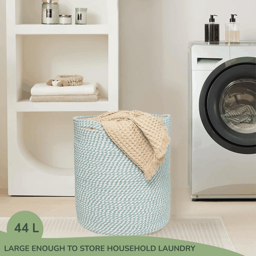 Recycled Cotton Laundry Basket Woven Rope Blanket Storage Basket Toys Towels - Picture 5 of 6