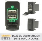 DUAL QC 3.0 USB CHARGER Green LED - Suit LARGE Toyota Hilux Prado LandCruiser