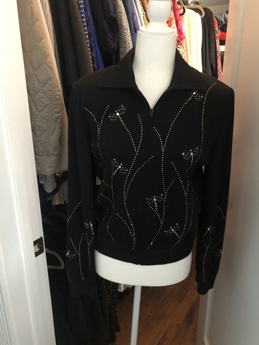 St. John Knit Evening Black Sequin Zip 