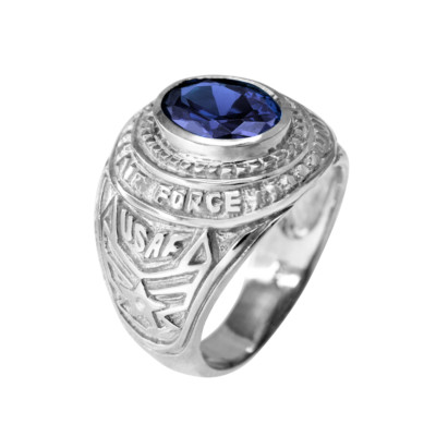 Sterling Silver US AIR FORCE Men's CZ Birthstone Ring