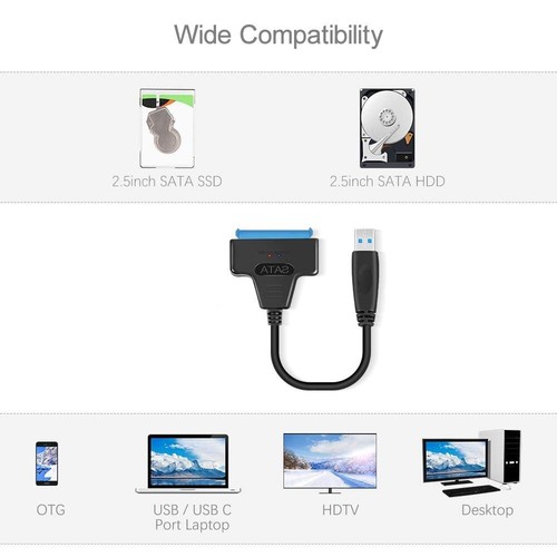 Disque dur USB 3.0 à 2,5 SATA 3 22 broches câble adaptateur convertisseur UASP pour disque dur SSD - Photo 24/32