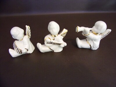 Set Of Three Small Porcelain Christmas Angel Musicians
