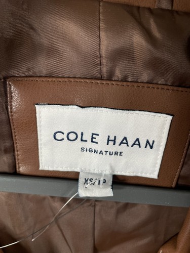BNWT Cole Haan Womens Full Zip Faux Leather Biker Jacket Brown Sz XS - Picture 9 of 14