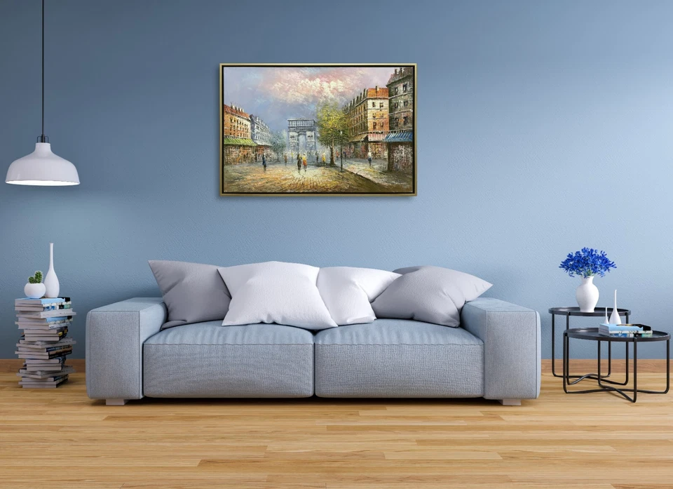 Hungryartist - Pintura al óleo original de París vista sobre lienzo 24x36 enmarcada Foto 2 de 4