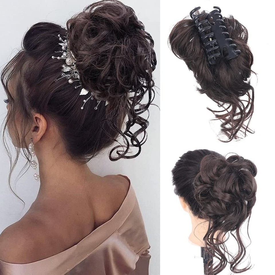Picture of Messy Chignon Scrunchies Natural Curly Hair Bun Claw Clip Elastic ...