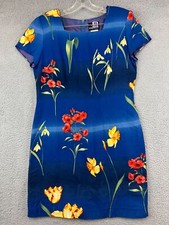 Vintage Positive Attitude Womens Blue Floral Short Short Mini Dress Shoulder pad