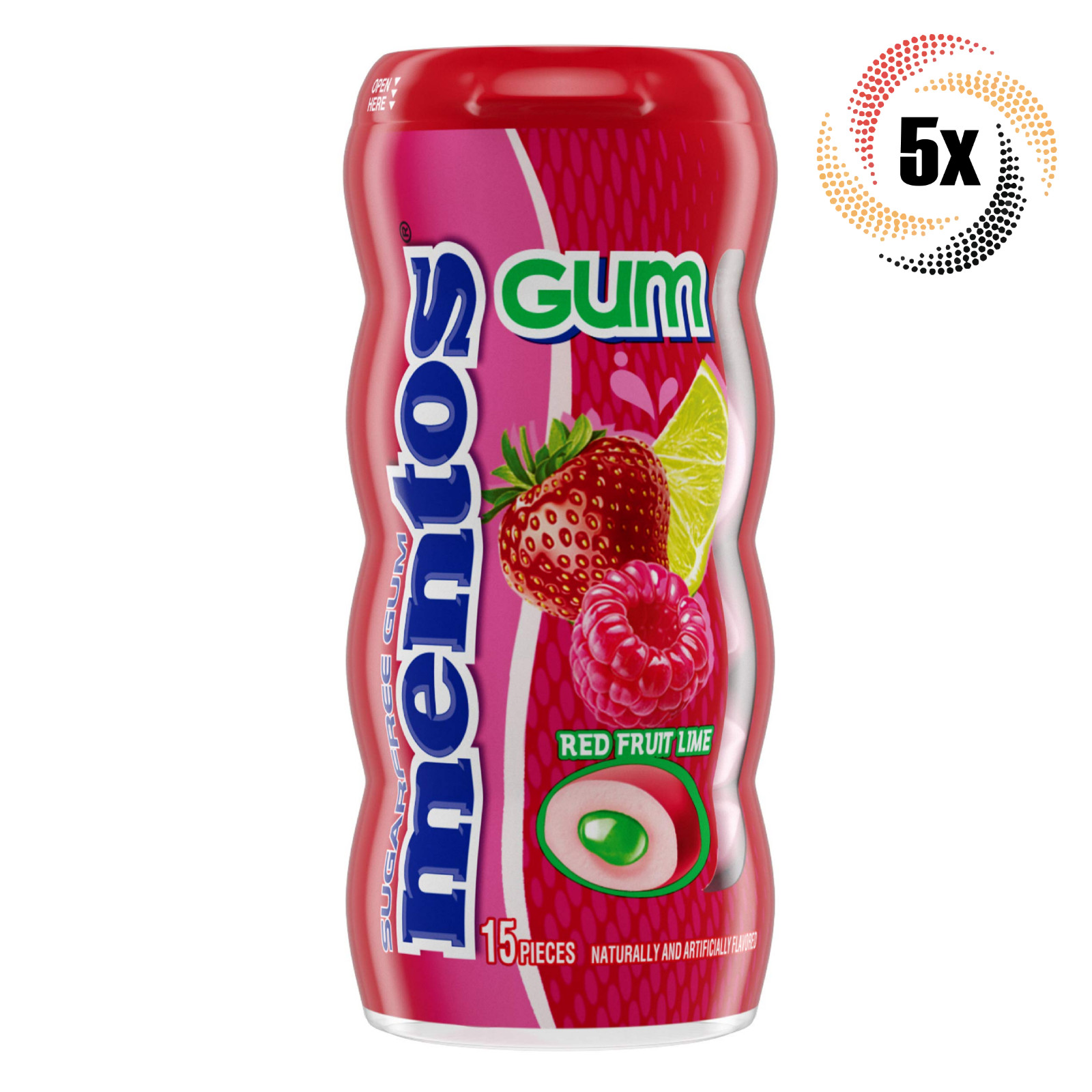 5 бутылочек жевательной резинки Mentos Red Fruit со вкусом лайма без сахара по 15 штук в каждой 106 унции 3490₽