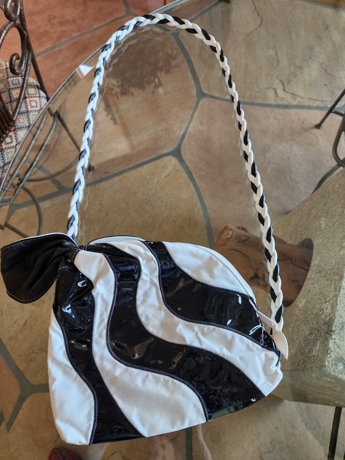 Vintage Patchwork Black Patten leather/White leat… - image 1