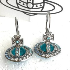 Vivienne Westwood Earrings Pierce Orb Tri Color Rhinestone Blue Silver No Box