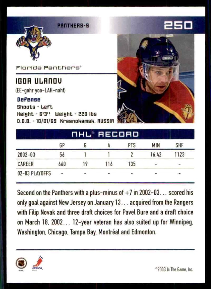 2003-04 In The Game Action Igor Ulanov #250 - Image 2 of 2
