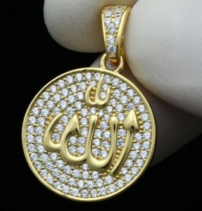 Authentic 2.7Ct Mens Muslim Allah Genuine D/VVS Moissanite Pendant 14K Gold Plated Silver