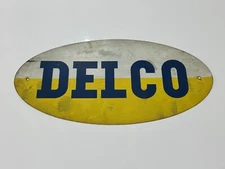 DELCO Original 1950's 15.75"x8" Advertising Sign Gas Service Station Dealer